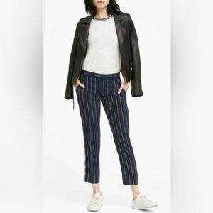🚺 Banana Republic Navy Blue grn/wt striped Mid Rise Straight leg to ankle sz 10
